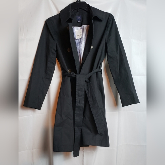 J.Crew Factory Black Trench Coat size 0, nwt B0622 - Picture 9 of 11